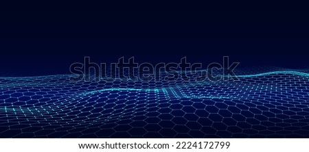 Technology hexagon dynamic wave. Futuristic honeycomb concept. Digital technology webflow. Big data visualization. Vector illustration.