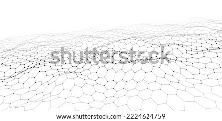 Futuristic white hexagon dynamic wave. Futuristic honeycomb concept. Digital technology webflow. Big data visualization. Vector illustration.