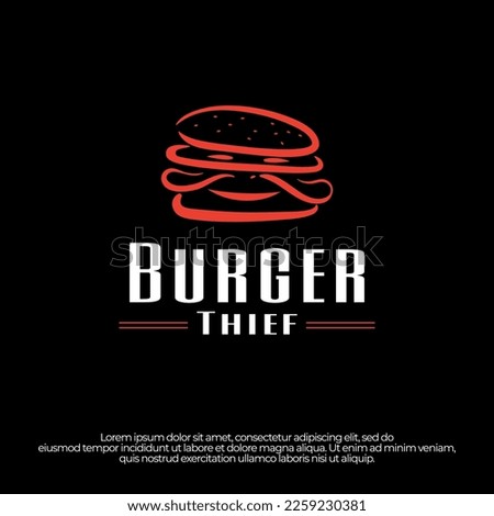 Burger Logo, Burger Thief Logo, Unique Logo Burger With Thief Silhouette