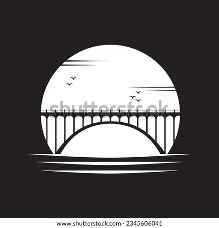 silhouette of bridge with moon at night logo vector illustration design template