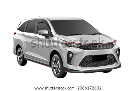new white silver SUV modern car art design detail isolated graphic vector template minibus large travel luxury