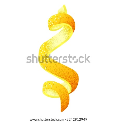 Illustration of curvy peel of lemon against white background Minimalist vector illustration of curvy shaped yellow zest of peeled lemon against white background