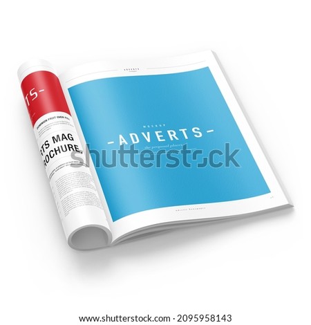 Newspaper Advertising Magazine Brochure Mockup 3D Rendering White Background Imagine de stoc © 
