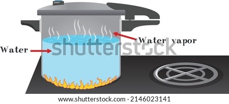 Evaporation of water in a pressure cooker. pressure and buoyancy. Archimedes principle. evaporation of water. water mobility. simply drawn pressure cooker. Pressure and buoyancy.