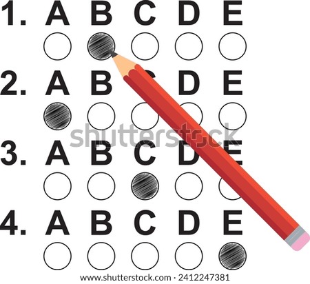 Pencil filling in circles on multiple choice test. Optical form.