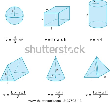 Geometry area and volume formulas. Geometry area and volume formulas on white background vector illustration.