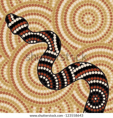 Abstract Aboriginal snake dot painting in vector format.