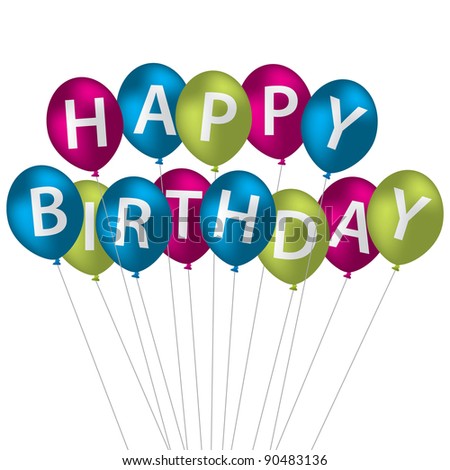 Multi Coloured Bright Balloon Bunch Happy Birthday Card In Vector ...