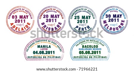 Passport stamps from Australia and the Philippines in vector format.