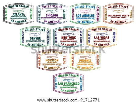 Top ten busiest U.S. airport passport stamps in vector format.