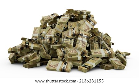 Big pile of 100 Canadian dollar notes. a lot of money over white background. 3d rendering of bundles of cash Foto stock © 