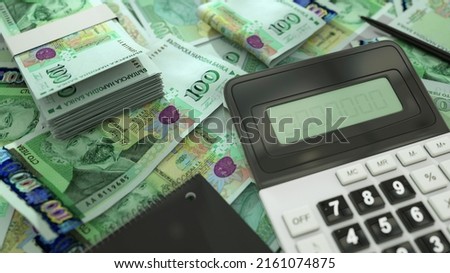 100 Bulgarian lev notes spread out  with a calculator, pen and notebook. 3d rendering Photo stock © 