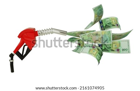 3d rendering of 100 Bulgarian lev notes coming out from fuel pump. red fuel nozzle with lev flying around Photo stock © 