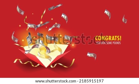 Vector illustration of A lot of 200 Egyptian pound notes coming out of an opened red gift box. money flying out of box. editable and scalable eps