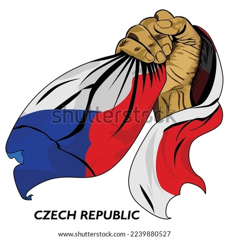 Fisted hand holding Czech flag. Vector illustration of Hand lifted and grabbing flag. Flag draping around hand. Eps format