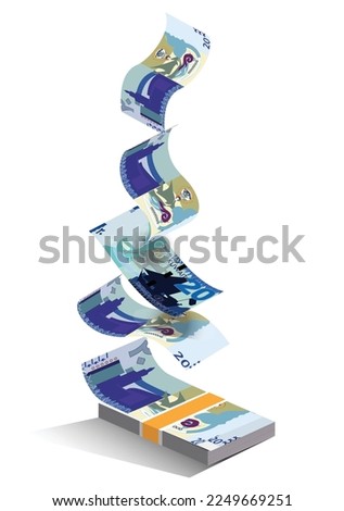 Vector illustration of Kuwaiti dinar notes flying. scalable and editable eps