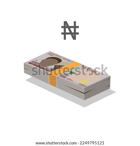 Vector illustration of Nigerian naira notes, single stack of money flat design isolated on white background. Scalable and editable eps
