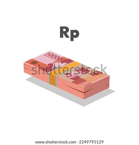 Vector illustration of Indonesian rupiah notes, single stack of money flat design isolated on white background. Scalable and editable eps
