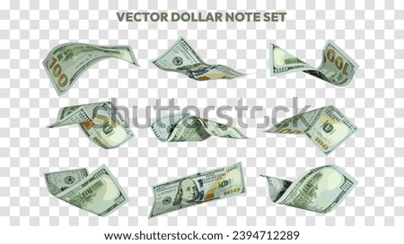 Vector illustration of set of US dollar notes flying in different angles and orientations. Currency note design in Scalable eps format