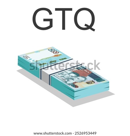  Vector illustration of Guatemala quetzal notes, single stack of money flat design over white background. Scalable and editable eps

