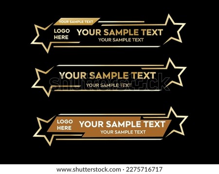 Lower third vector design with Gold Star overlay strip text video. News Lower Thirds Pack Template. Vector illustration.
