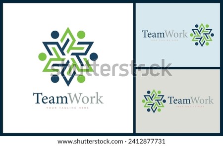 hexagram stars team work modern logo template design for brand or company and other