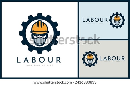 Labour Construction face Safety Helmet gear logo template design for brand or company and other