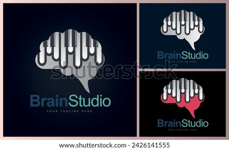 Brain Piano tuts music studio composer logo design template