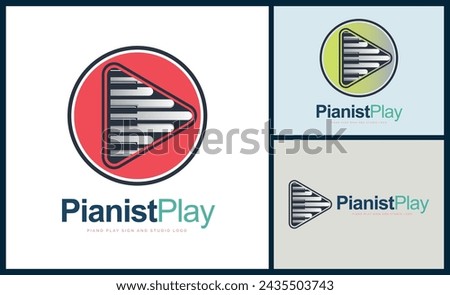 Pianist Play sign Piano tuts music studio label composer logo design template