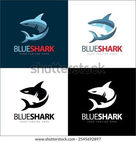 blue shark barracuda logo set template design