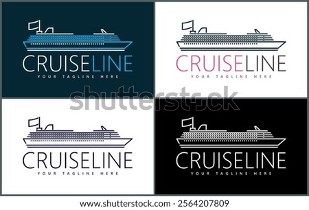 Cruise ship line art luxury logo set template design