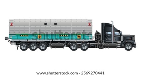 Semi Trailer Truck containers box filled with toxic waste, radioactive biological hazard 3D vector illustration