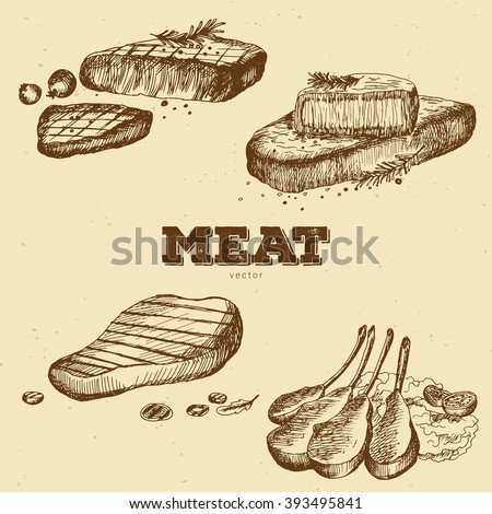 Hand drawn rack of lamb and steak set