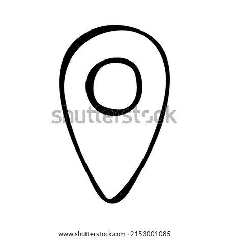 Hand drawn doodle pin icon. Location icon symbol. Vector check-in logo. GPS map sign. Outline.