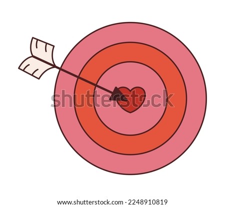 Vector retro target with heart in center. Target and arrow y2k. Happy Valentines day. Hitting the target. Love and romance.