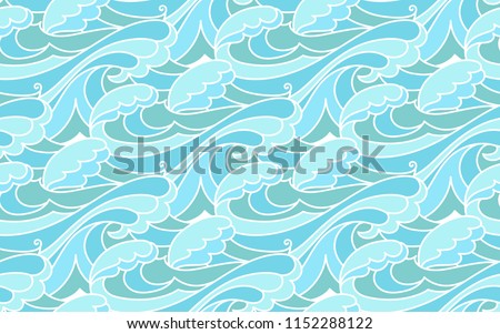 Waves pattern. Wavy vector seamless blue tides background. Abstract holidays wallpapers.