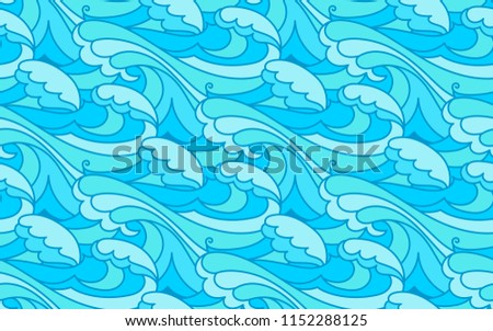 Waves pattern. Wavy vector seamless blue tides background. Abstract holidays wallpapers.