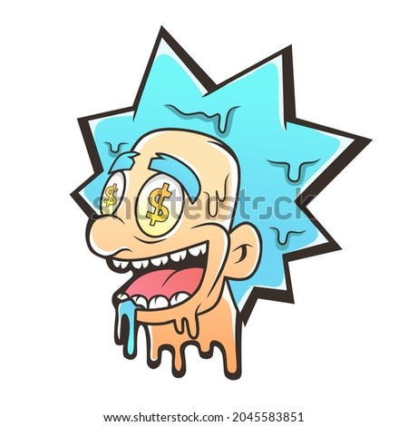 illustration design of male character with money logo in his eyes. design concept of graffiti art, doodles, and character icons. good design for stickers, t-shirts, hoodies, glasses, and wall painting