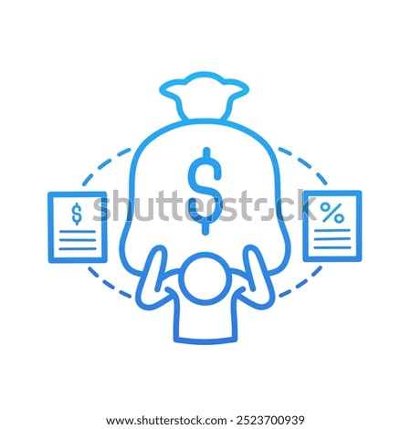 debt financial icon.symbol icon of person carrying debt burden.hand drawn business icon