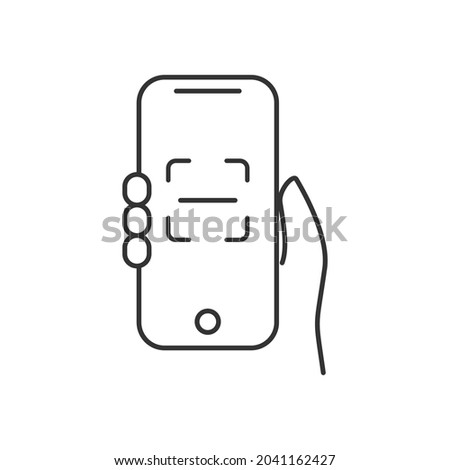 Hand Holding Phone Scanning Bar code or QR code icon. Very suitable for your web design, mobile app design, poster design, etc. 
Vector illustration on a white background. Thin outline icon.
