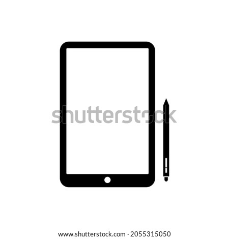 Tablet icon. Simple pen tablet stylus icon. High quality and suitable for your design. Flat design vector illustration, solid, silhouette.