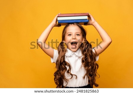 Similar – Image, Stock Photo Little smiling girl learning horseback riding