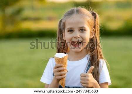 Similar – Image, Stock Photo Cool female eating ice cream on beach