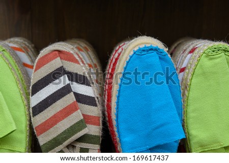 Colorful espadrilles for sale in a shop in the French Basque Country