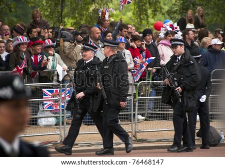 LONDON, UK - APRIL 29: Policemen at Prince William and Kate Middleton wedding, April 29, 2011 in London, United Kingdom