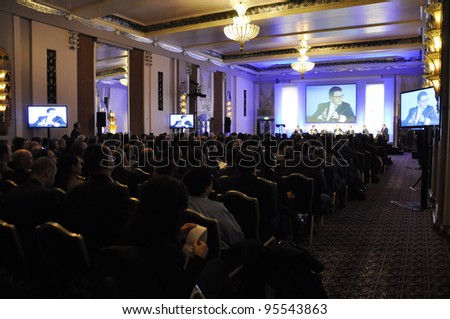 LONDON - JANUARY 30: Conference in the Sheraton Park Lane Ball Room during the 59th UICH les Clefs d\'Or International Congress at the Sheraton Park Lane on January 30, 2012 in London