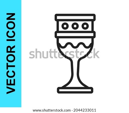 Black line Medieval goblet icon isolated on white background. Holy grail.  Vector