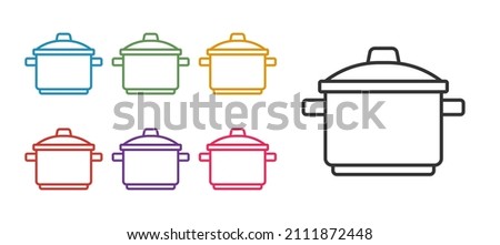 Set line Cooking pot icon isolated on white background. Boil or stew food symbol. Set icons colorful. Vector