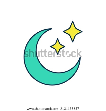 Filled outline Moon and stars icon isolated on white background. Cloudy night sign. Sleep dreams symbol. Full moon. Night or bed time sign.  Vector