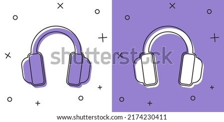 Set Headphones icon isolated on white and purple background. Earphones. Concept for listening to music, service, communication and operator.  Vector